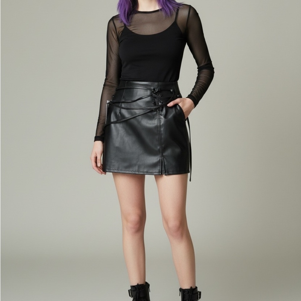 Olivia M Black Faux Leather Mini Skirt